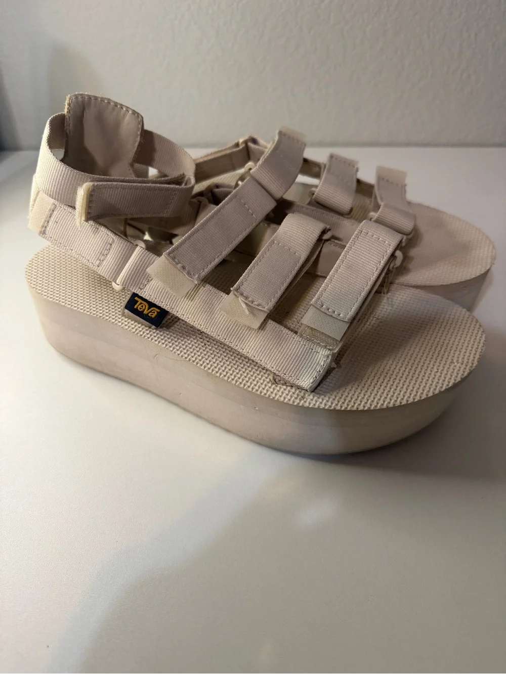 Teva Women's Cream Platform Sandals with Adjustable Straps